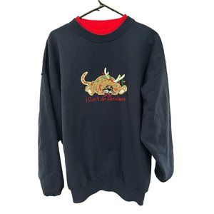 Vintage M&C Sportswear Christmas Cat Holiday Grandma Sweatshirt Blue Funny XL